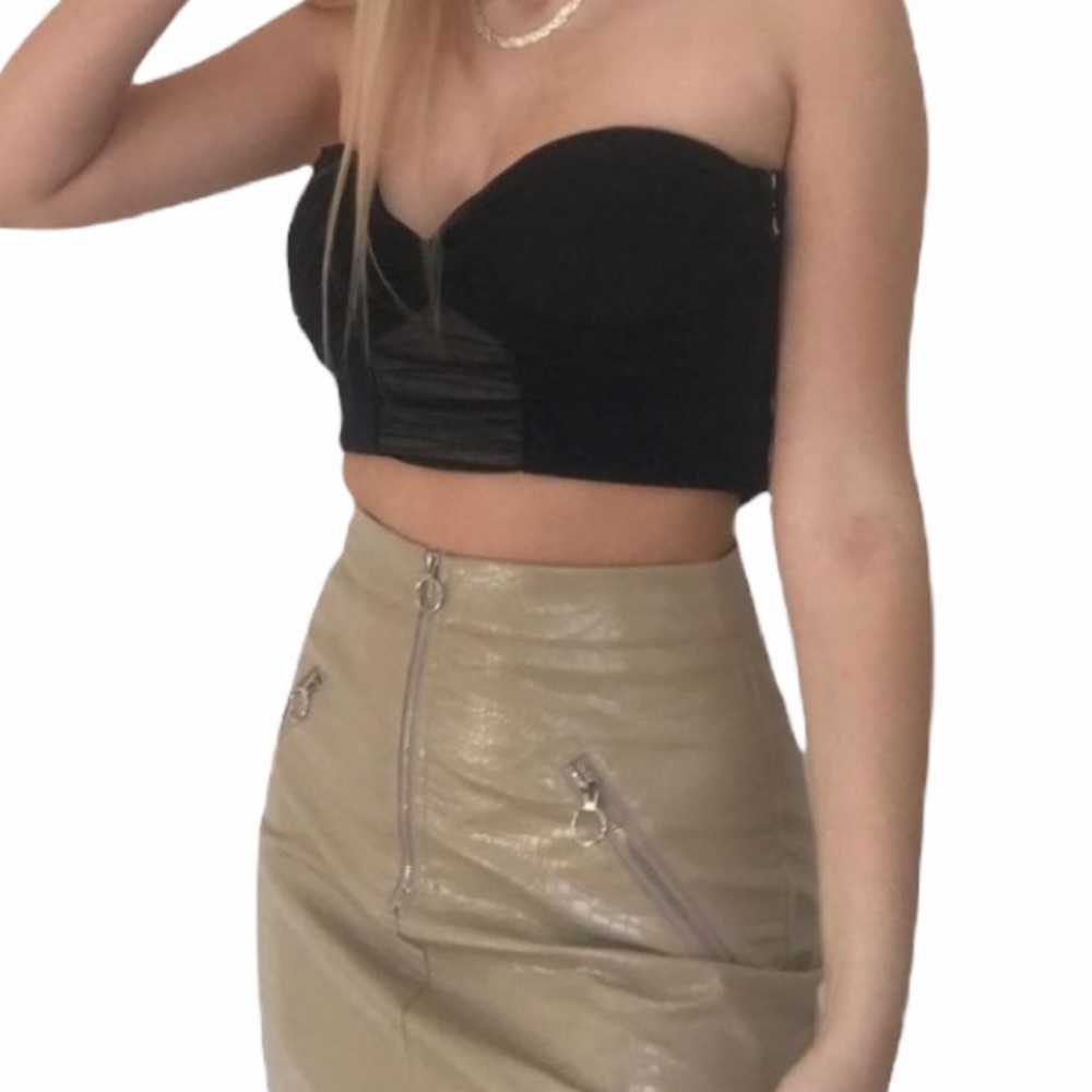 beige faux leather skirt